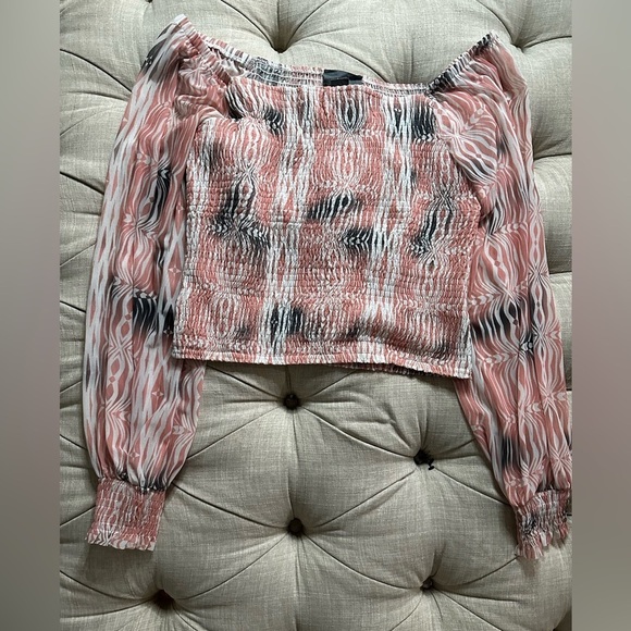 Anthropologie Pink and Black Smocked Crop Blouse - Picture 4 of 10